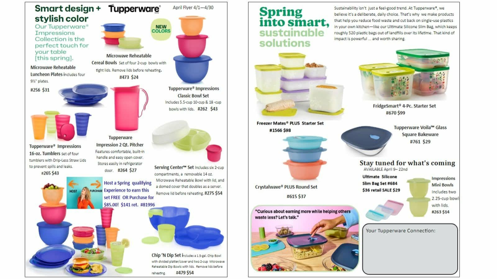 Colorful Tupperware containers and sets display.